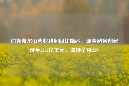 伯克希尔Q3营业利润同比降6%，现金储备创纪录至3252亿美元，减持苹果25%