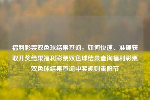 福利彩票双色球结果查询，如何快速、准确获取开奖结果福利彩票双色球结果查询福利彩票双色球结果查询中奖规则重阳节