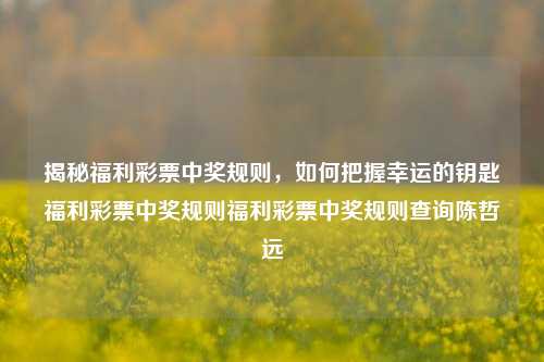 揭秘福利彩票中奖规则，如何把握幸运的钥匙福利彩票中奖规则福利彩票中奖规则查询陈哲远