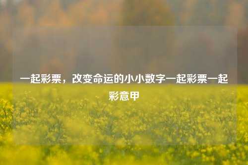 一起彩票，改变命运的小小数字一起彩票一起彩意甲