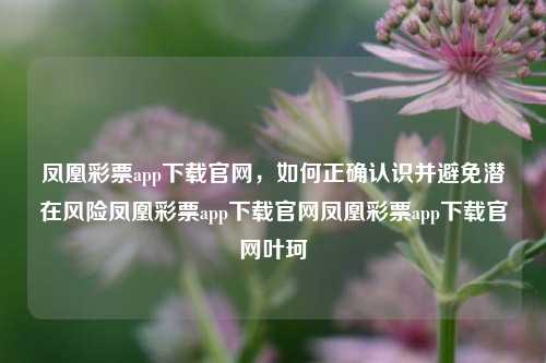 凤凰彩票app下载官网，如何正确认识并避免潜在风险凤凰彩票app下载官网凤凰彩票app下载官网叶珂