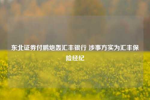 东北证券付鹏炮轰汇丰银行 涉事方实为汇丰保险经纪