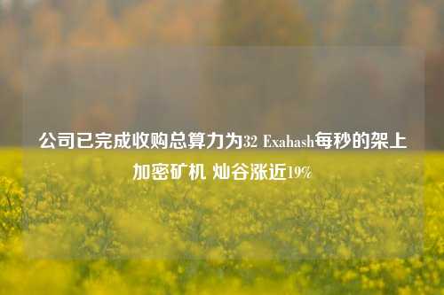 公司已完成收购总算力为32 Exahash每秒的架上加密矿机 灿谷涨近19%