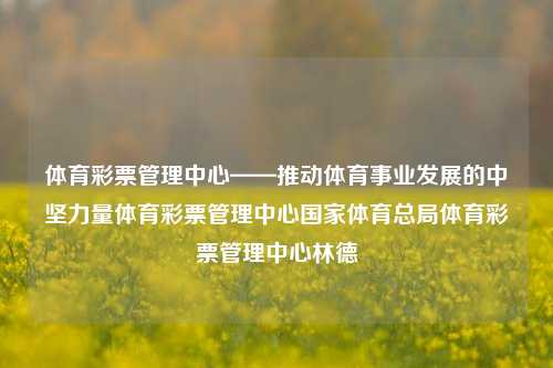 体育彩票管理中心——推动体育事业发展的中坚力量体育彩票管理中心国家体育总局体育彩票管理中心林德