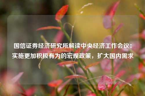 国信证券经济研究所解读中央经济工作会议：实施更加积极有为的宏观政策，扩大国内需求