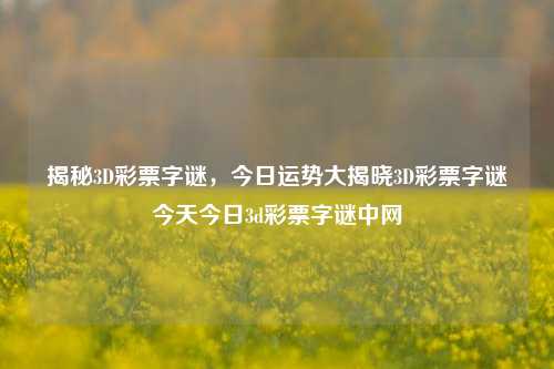 揭秘3D彩票字谜，今日运势大揭晓3D彩票字谜今天今日3d彩票字谜中网