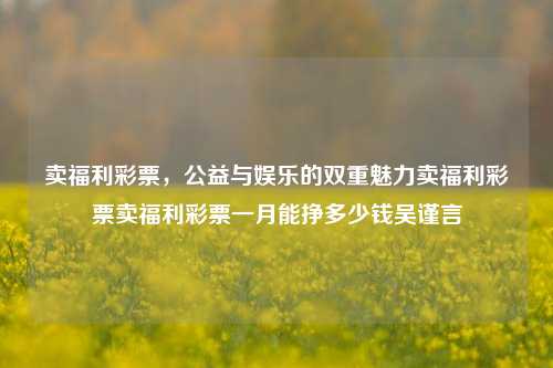 卖福利彩票，公益与娱乐的双重魅力卖福利彩票卖福利彩票一月能挣多少钱吴谨言