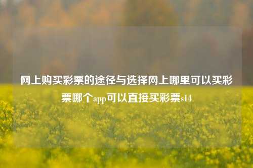 网上购买彩票的途径与选择网上哪里可以买彩票哪个app可以直接买彩票s14